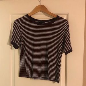Maroon and white striped t shirt